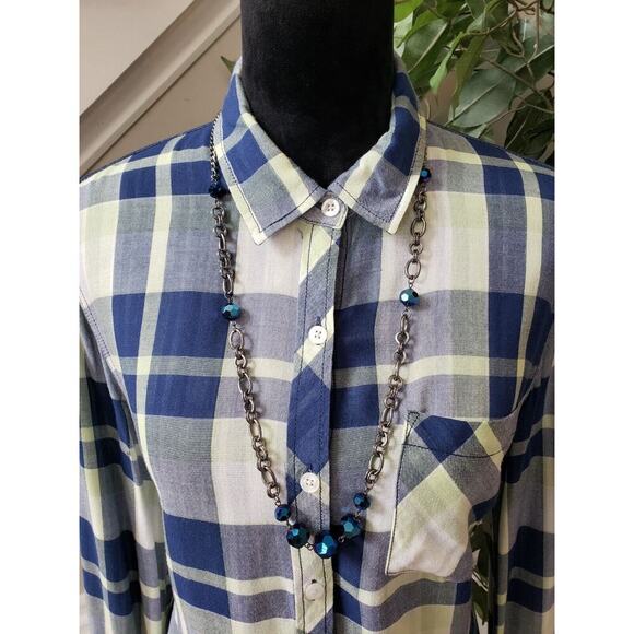 Tribal Women's Blue Rayon Casual Collared Long Sleeve Button Down Shirt Medium - Picture 2 of 11